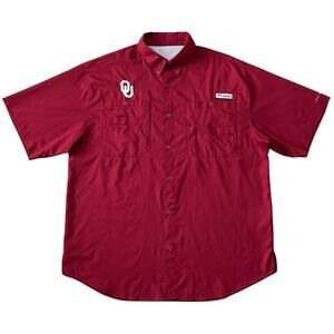 Oklahoma Sooners Columbia PFG Mens Tamiami Short Sleeve Red Shirt Size Large